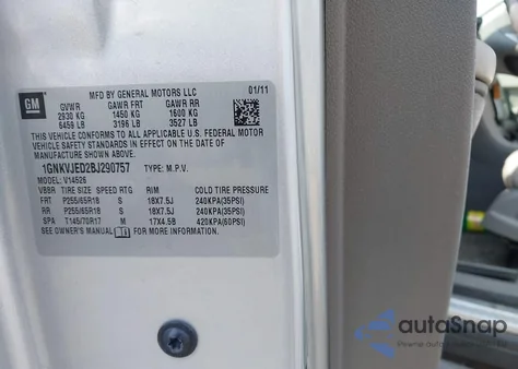 2011 Chevrolet Traverse 2Lt from USA, damaged, VIN 1GNKVJED2BJ290757